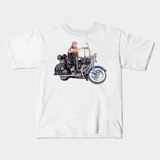 Bikie on Motorbike Kids T-Shirt